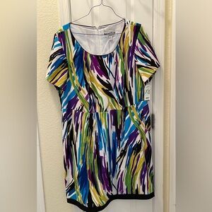 Elegant Purple and Blue Lined Dress with Stylish Silhouette